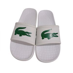 Lacoste White Slides with Green Logo